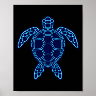 Affiche Autocollant design de tortue de mer bleu néon lave