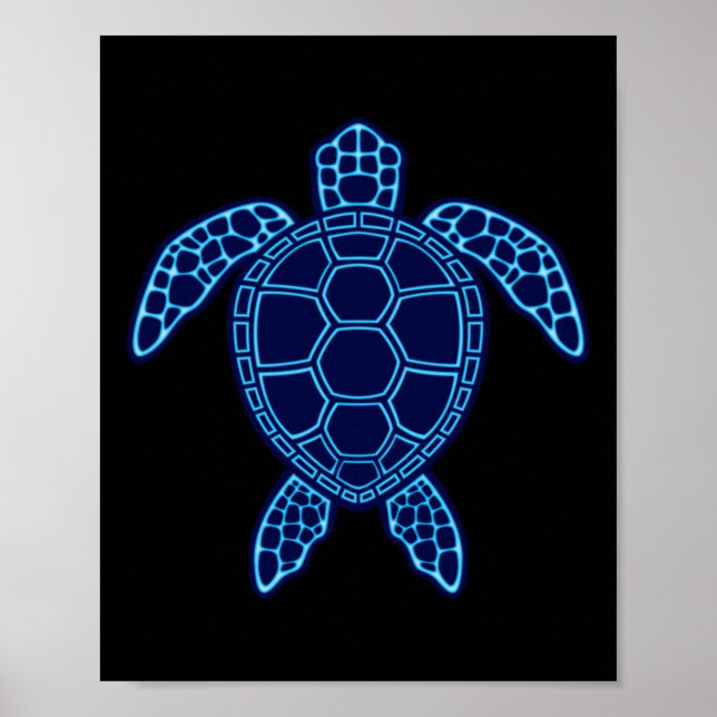 Affiche Autocollant design de tortue de mer bleu néon lave (Devant)