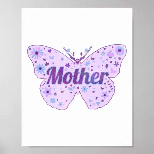 Affiche Autocollant fleurs papillon de la fête des mères  (Devant)