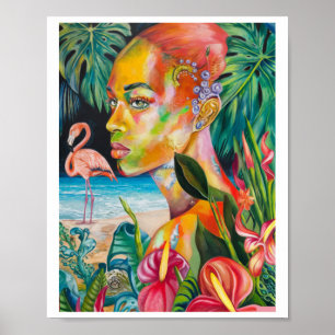 Affiche Autocollant Oiseaux et fleurs tropicaux - Orange B