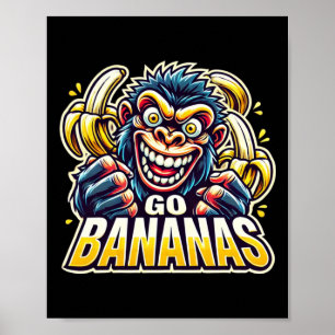 Affiche Autocollant Singe Fou Va Bananes