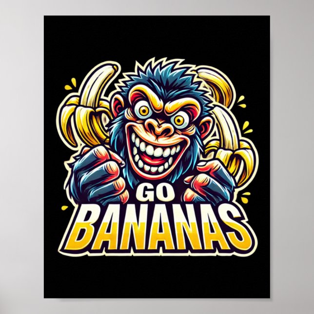 Affiche Autocollant Singe Fou Va Bananes  (Devant)
