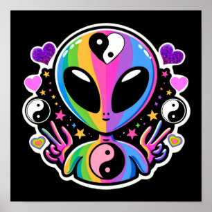 Affiche Autocollant Yin Yang Alien Arc-en-Ciel Signe de