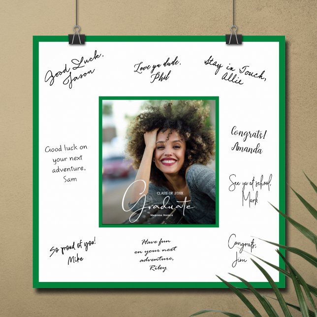 Affiche Autographe de remise de diplôme Bordure verte (Graduation autograph poster with your photo and green border, INSTANT DOWNLOAD and/or PRINTED)