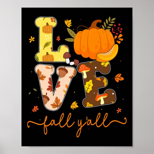 Affiche Automne Amour Citrouille Automne Y'all Automne lai (Devant)