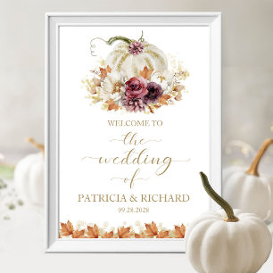 Affiche Automne Amour Citrouille Floral Mariage Bienvenue