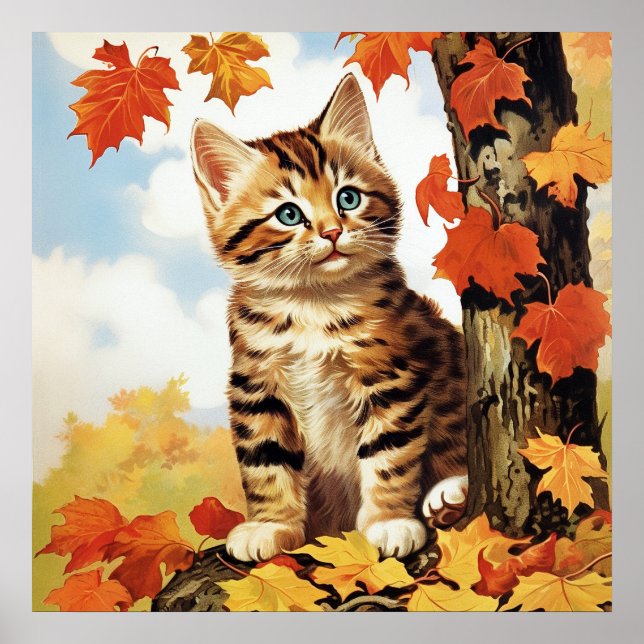 Affiche Automne animal chat mou (Devant)