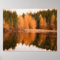 Automne Arbres Lac Orange Automne Thème Sketch Art