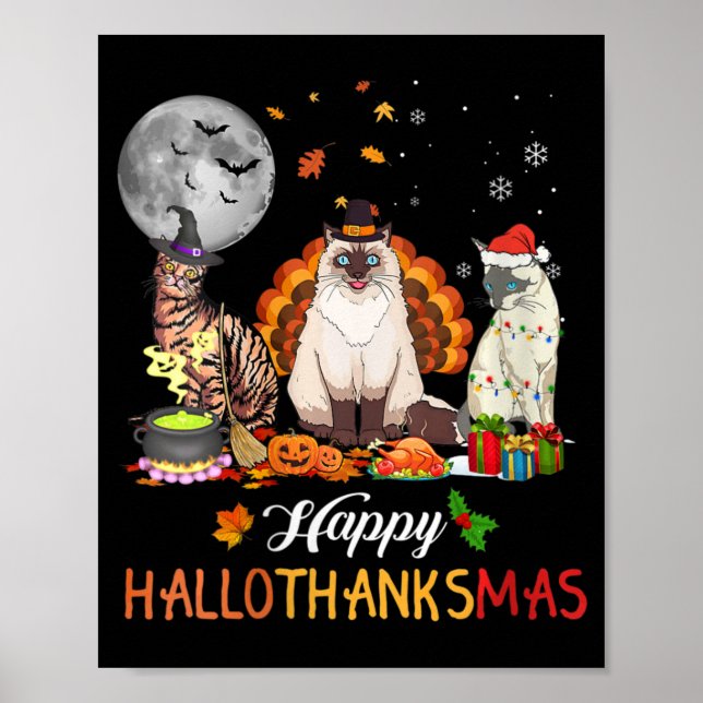 Affiche Automne Automne Automne Cute Chat Halloween Thanks (Devant)