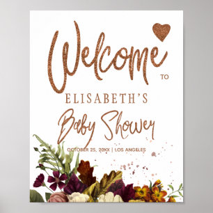 Affiche Automne automne baby shower floral rouillé signe d