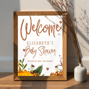 Affiche Automne automne baby shower floral rouillé signe d