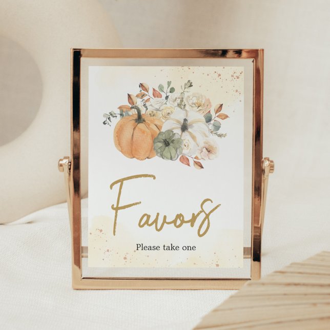 Affiche Automne Automne Floral Citrouille Baby shower Fave (A Little Pumpkin Baby Shower Favors Sign)