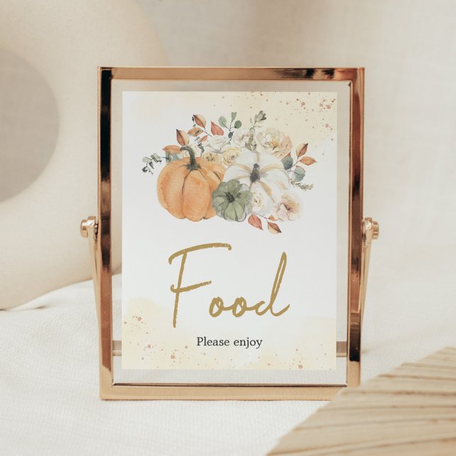 Affiche Automne Automne Floral Citrouille Baby shower Nour (A Little Pumpkin Baby Shower Food Sign)