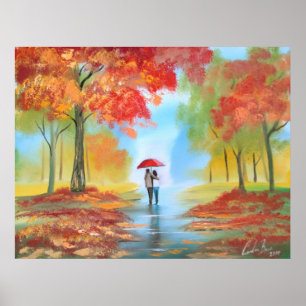 Affiche Automne automne pluie jour romantique couple de ma