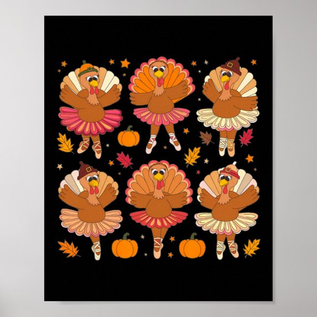 Affiche Automne Ballerinas Danser mignonne Turquie Thanksg (Devant)