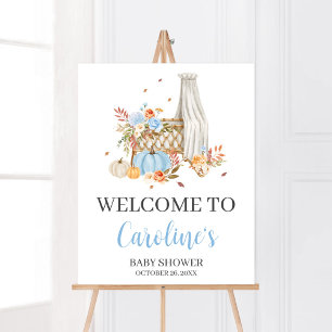 Affiche Automne Bleu Citrouille Bienvenue