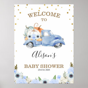Affiche Automne Blue Floral Citrouille Baby shower de cami