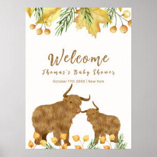Affiche Automne Boho Highland Vache Baby shower Bienvenue