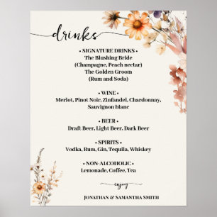 Affiche Automne Boissons Mariages Fleurs sauvages Menu Sig