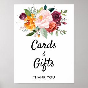 Affiche Automne Bourgogne Blush Floral Wedding Cartes & Ca