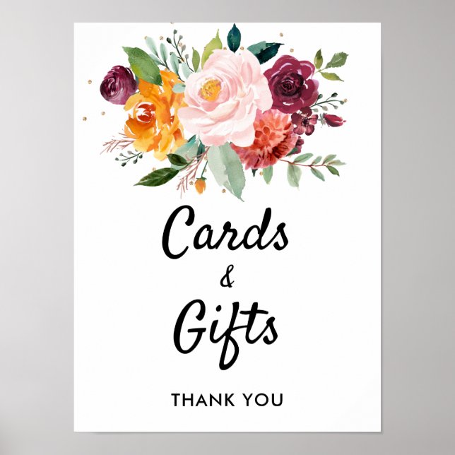 Affiche Automne Bourgogne Blush Floral Wedding Cartes & Ca (Devant)