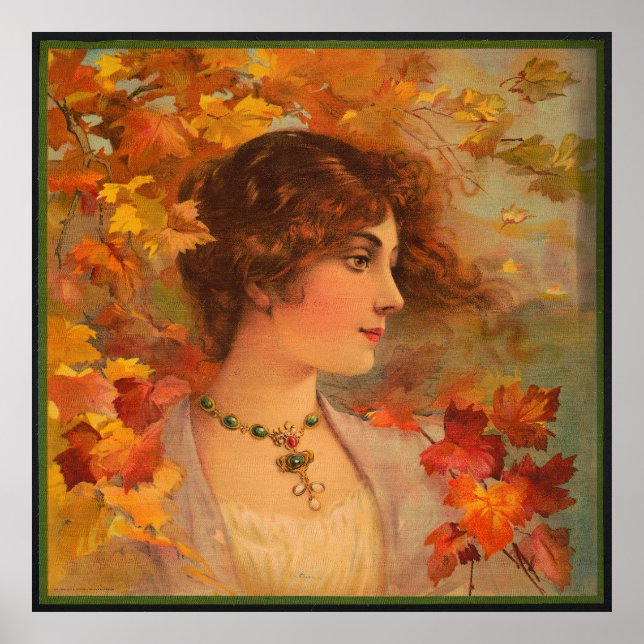 Affiche Automne Chromolithographe Portrait Antique (Devant)
