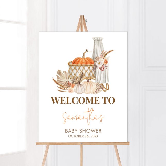 Affiche Automne Citrouille Automne Chute en Amour Baby sho (Boho Orange Pumpkin Baby Shower Welcome Sign)