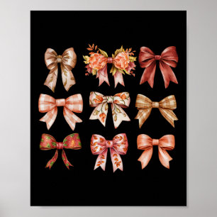 Affiche Automne Citrouille Bow Coquette Feuilles d'Automne