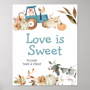 Affiche Automne Citrouille ferme animal tracteur L'amour e