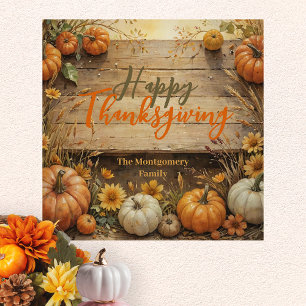 Affiche Automne Citrouille Feuille Russe Bois Thanksgiving