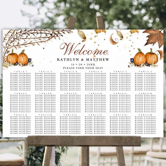 Affiche Automne Citrouille Mariage botanique 18 Table Sièg (Créateur téléchargé)