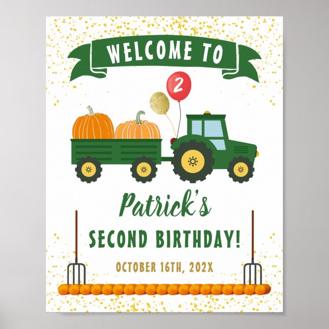 Affiche Automne Citrouille Tracteur Automne Anniversaire B (Devant)