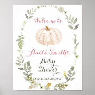 Affiche Automne Citrouille verdure baby shower Floral bien
