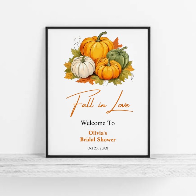 Affiche Automne dans l'amour Rustique Fête des mariées Cit (Fall in Love Autumn Rustic Pumpkin Bridal Shower Welcome Sign )