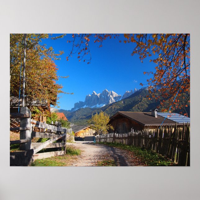 Affiche Automne dans un village des Dolomites en Italie (Devant)
