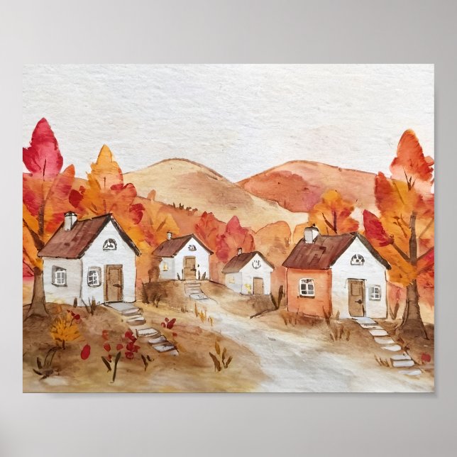 Affiche Automne en Virginie Aquarelle (Devant)