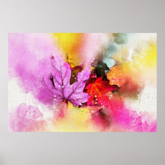 Affiche Automne érable feuille aquarelle automne pastel (Devant)
