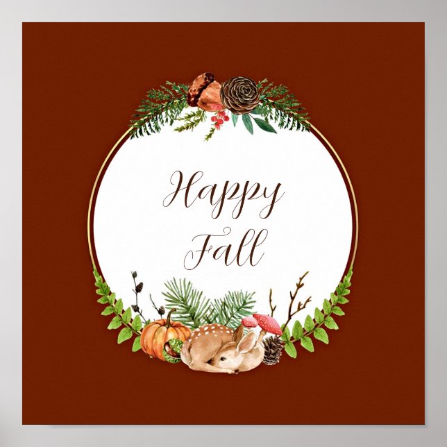 Affiche Automne fawn et nature avec texte personnalisable (Devant)