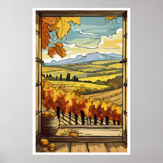 Affiche Automne / Fenêtre Automne Vue de l'affiche Vignobl