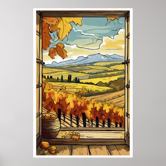Affiche Automne / Fenêtre Automne Vue de l'affiche Vignobl (Devant)