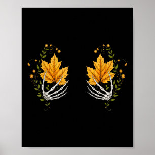 Affiche Automne Feuilles Squelette Mains Bra Halloween Par