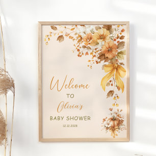 Affiche Automne Floral Boho Baby shower Bienvenue