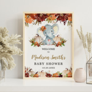 Affiche Automne Floral Citrouille mignon Baby shower éléph