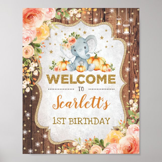 Affiche Automne Floral Elephant 1er Anniversaire Automne B (Devant)