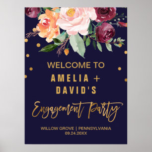 Affiche Automne Floral Engagement Party Bienvenue