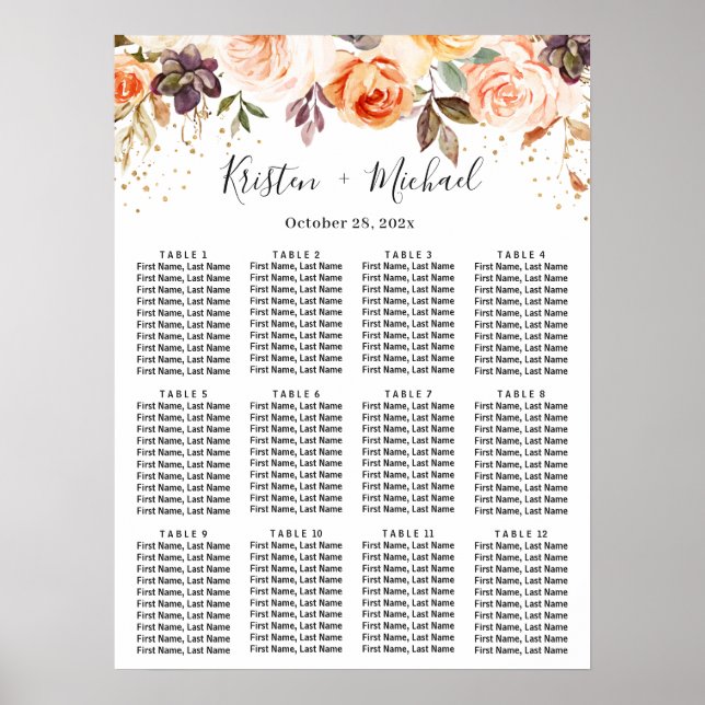 Affiche Automne Floral Gold Parties scintillant Mariage Ca (Devant)