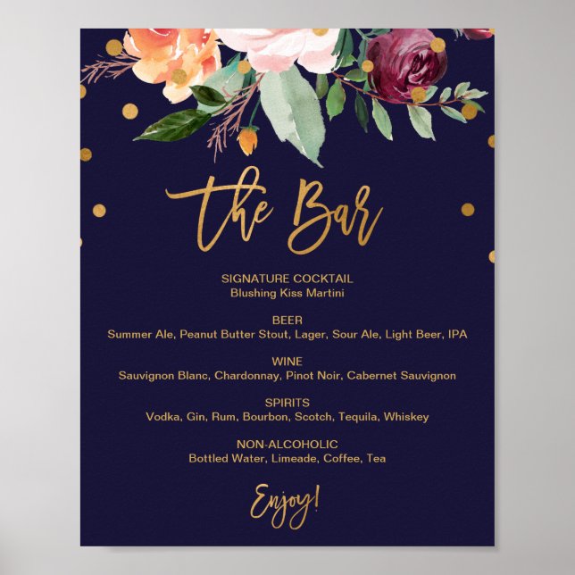 Affiche Automne Floral Le Bar Mariage Menu Signe (Devant)