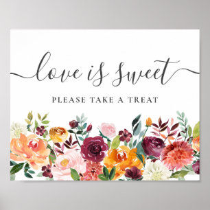 Affiche Automne Floral Love Is Sweet Dessert Bar Panneau