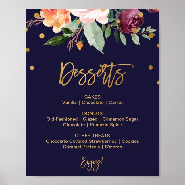 Affiche Automne Floral Mariage Dessert Menu Signe (Devant)