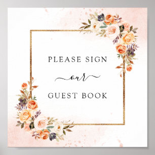 Affiche Automne Floral Mariage Invité Livre Carré Signal